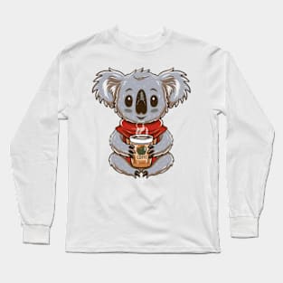 A cheerful koala enjoying a cup of coffee Long Sleeve T-Shirt